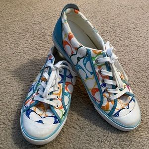 Coach White Multi Colored C’s Tennis Shoes 10